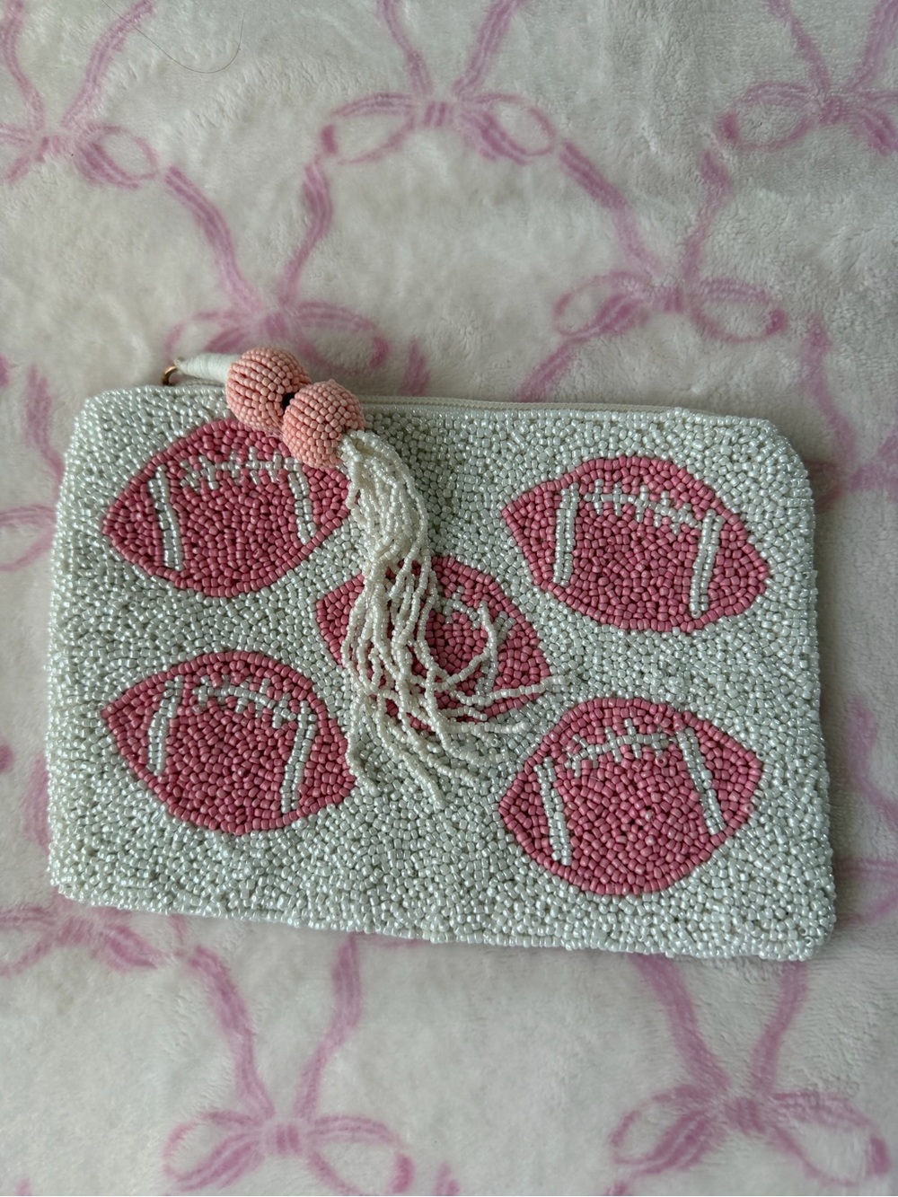 Beaded Pink Football Clutch with Tassel